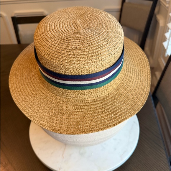Tan and Blue Straw Sun Hat with Decorative Band - Picture 4 of 8